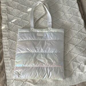 Bath & Body Works Silver Tote Bag with Quilted Design and Soft Texture